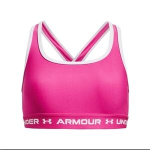 New Under Armour Pink Med Support Crossback Sport Compression Bra Womens XXL